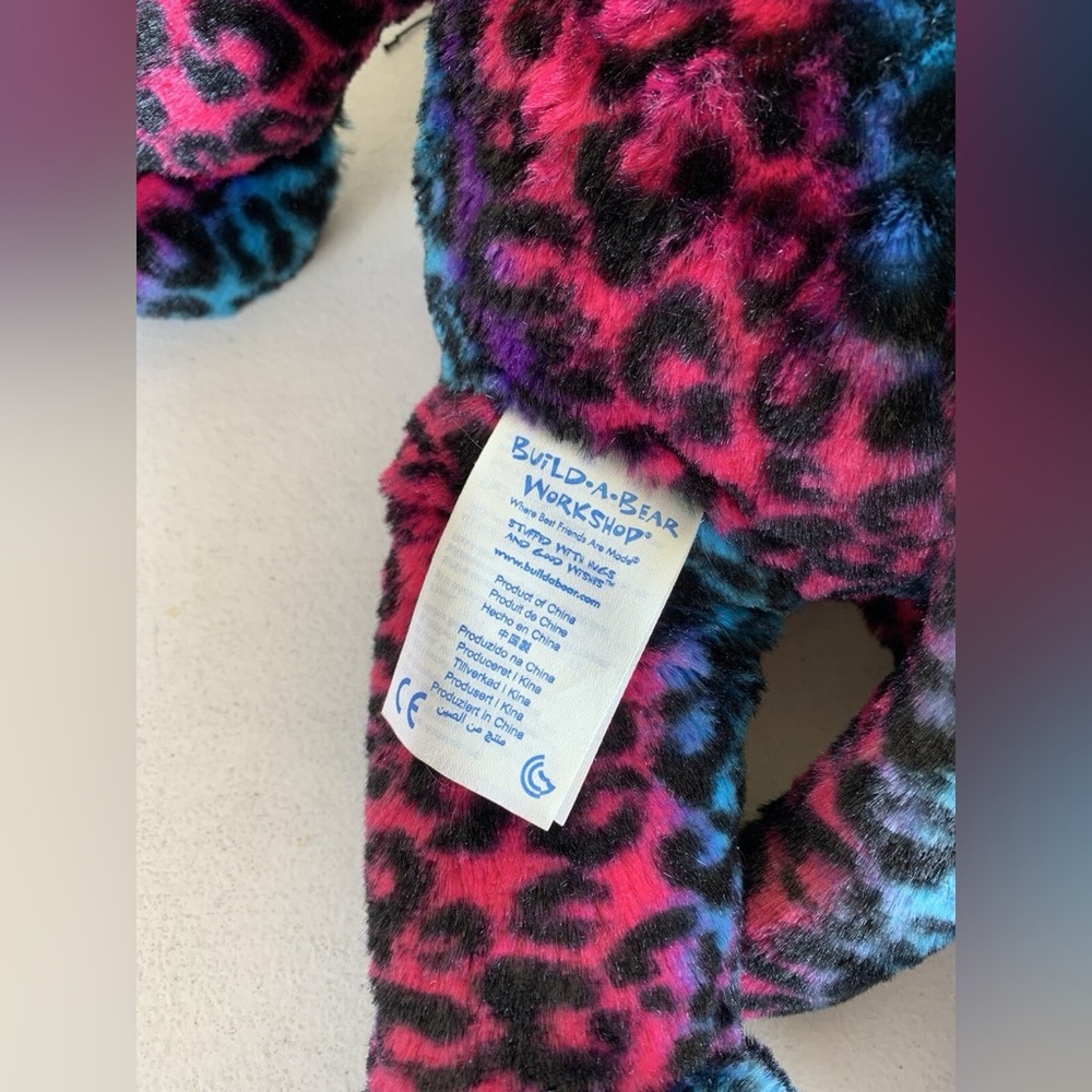 Build-A-Bear Colourful Plush Leopard Stuffed Animal, Pink/Blue/Black, 18” Length - Picture 5 of 7